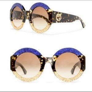 GUCCI 51mm Blue and Gold GLITTER sunglasses